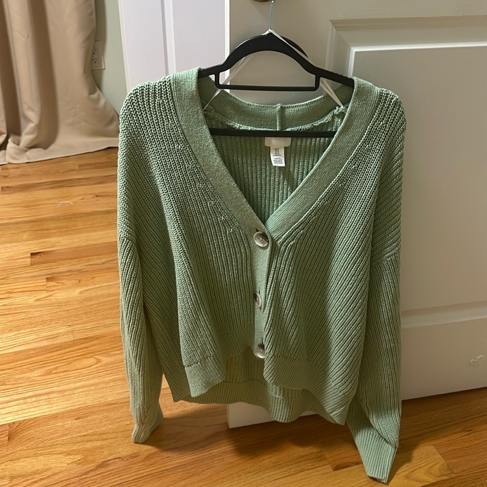 Green cardigan sweater